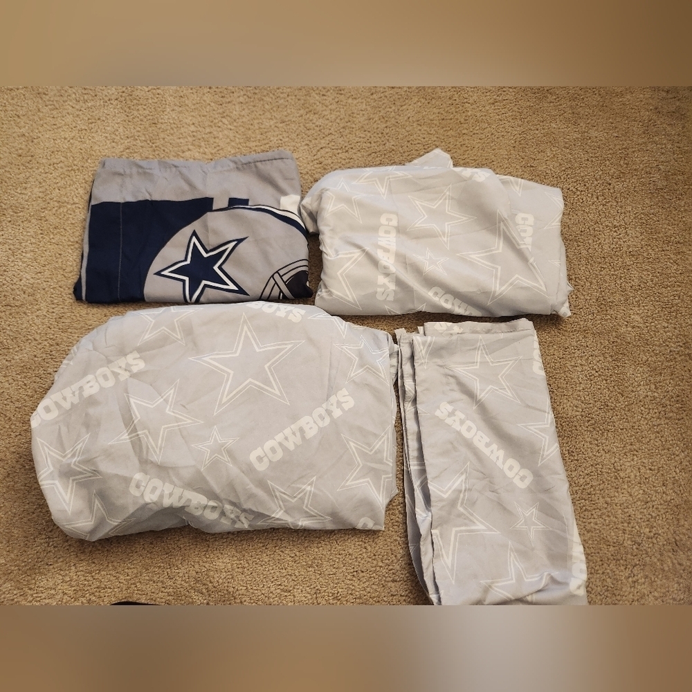 Boys Twin Sheet Set Cowboys Football Fitted Flat Pillow Case READ EUC #P291